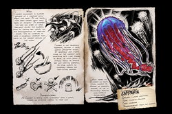 ARK: Survival Evolved (various creature dossiers, holograms, and concept art)