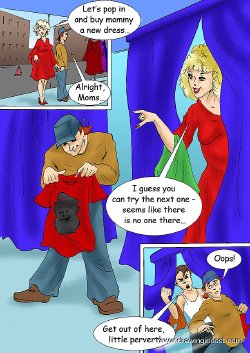 Kinky boy enjoys his moms boobs and wet hole in the fitting-room during shopping